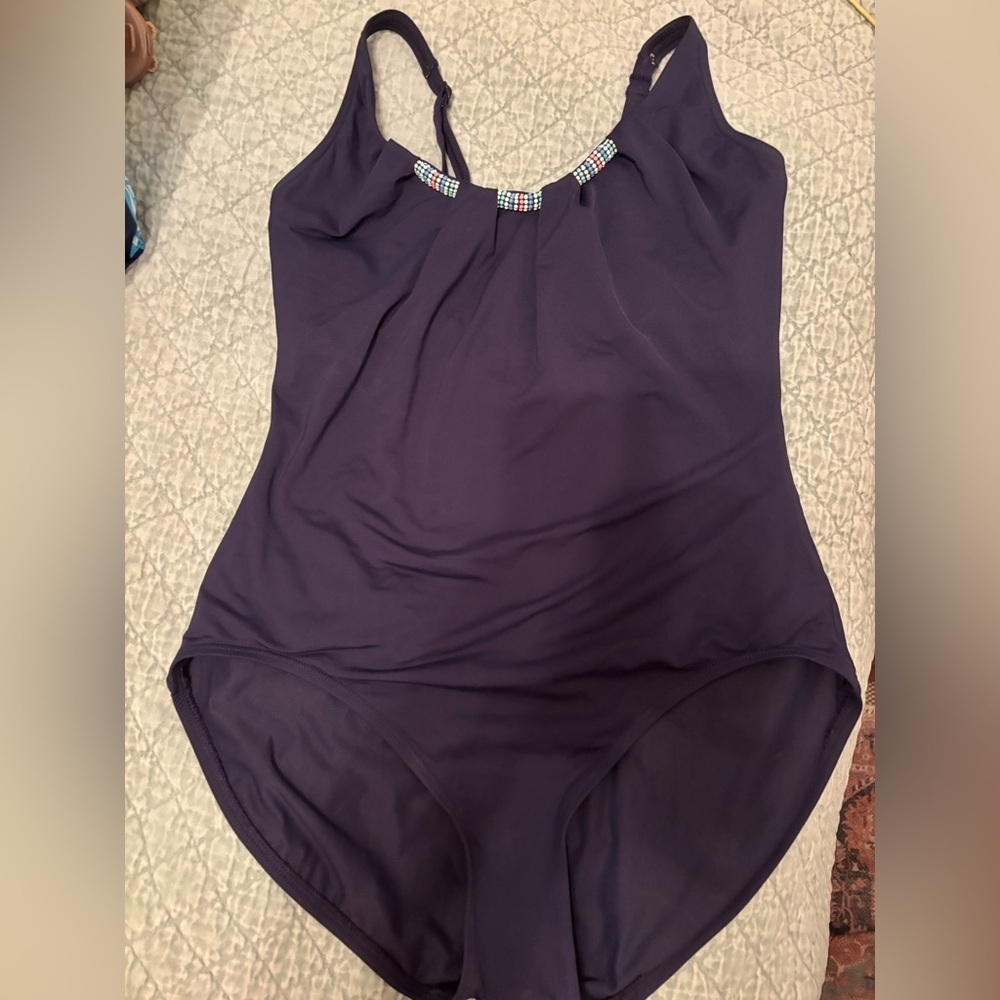 Women’s Coco Reef Navy One-Piece Swimsuit with Beaded Neckline Size 14 38D
